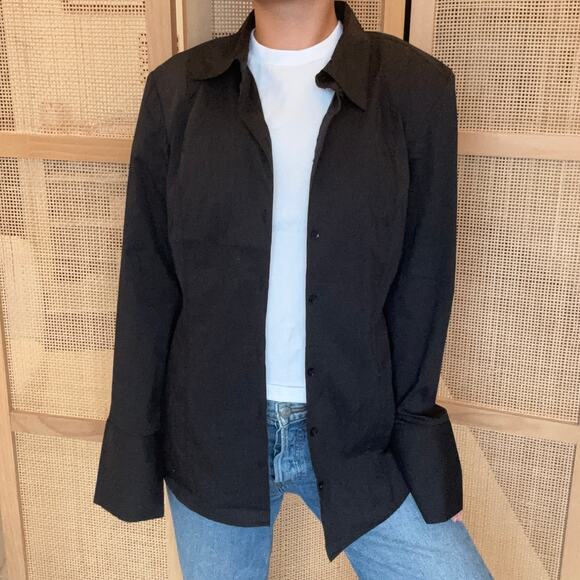 Black tapered waist shirt with shoulder pads H&M size size large - Picture 1 of 7